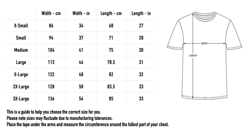 Size chart for Moose Tee - Grey